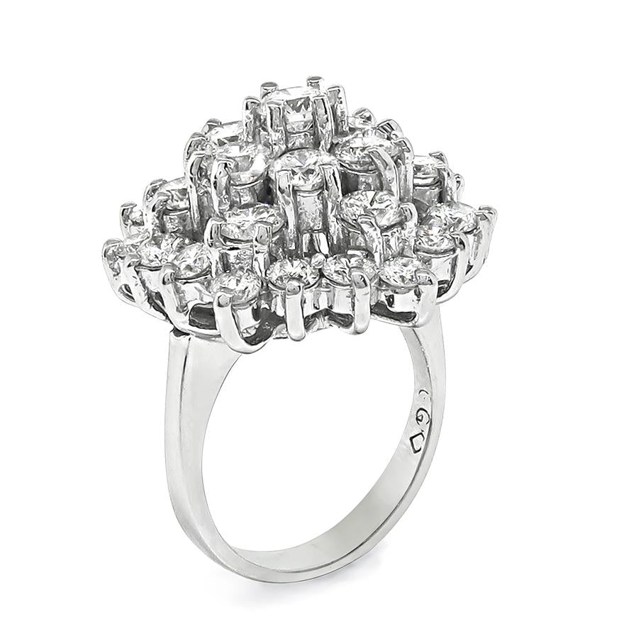 Estate 2.50ct Diamond Cluster Ring in 14k White Gold