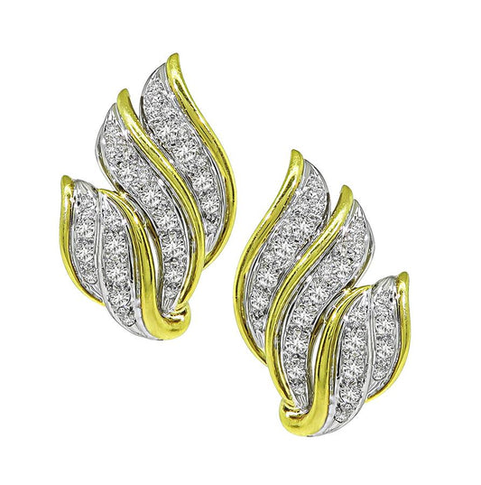 Estate 2.00ct Diamond 14k Yellow and White Gold Earrings