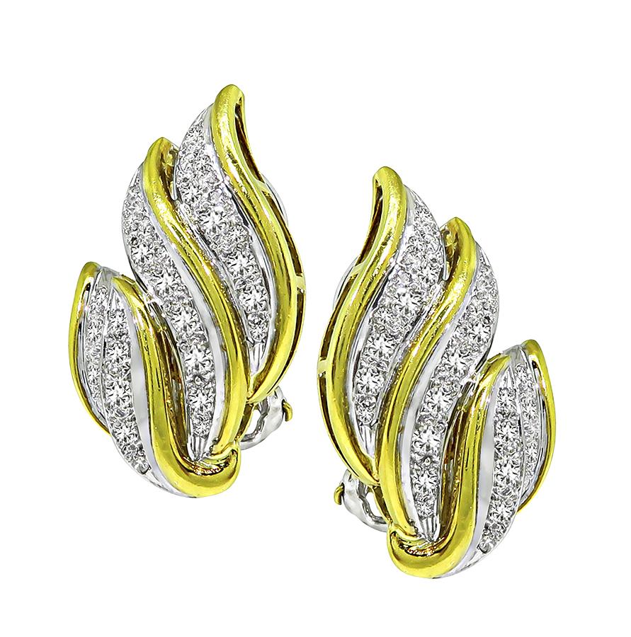 Estate 2.00ct Diamond 14k Yellow and White Gold Earrings