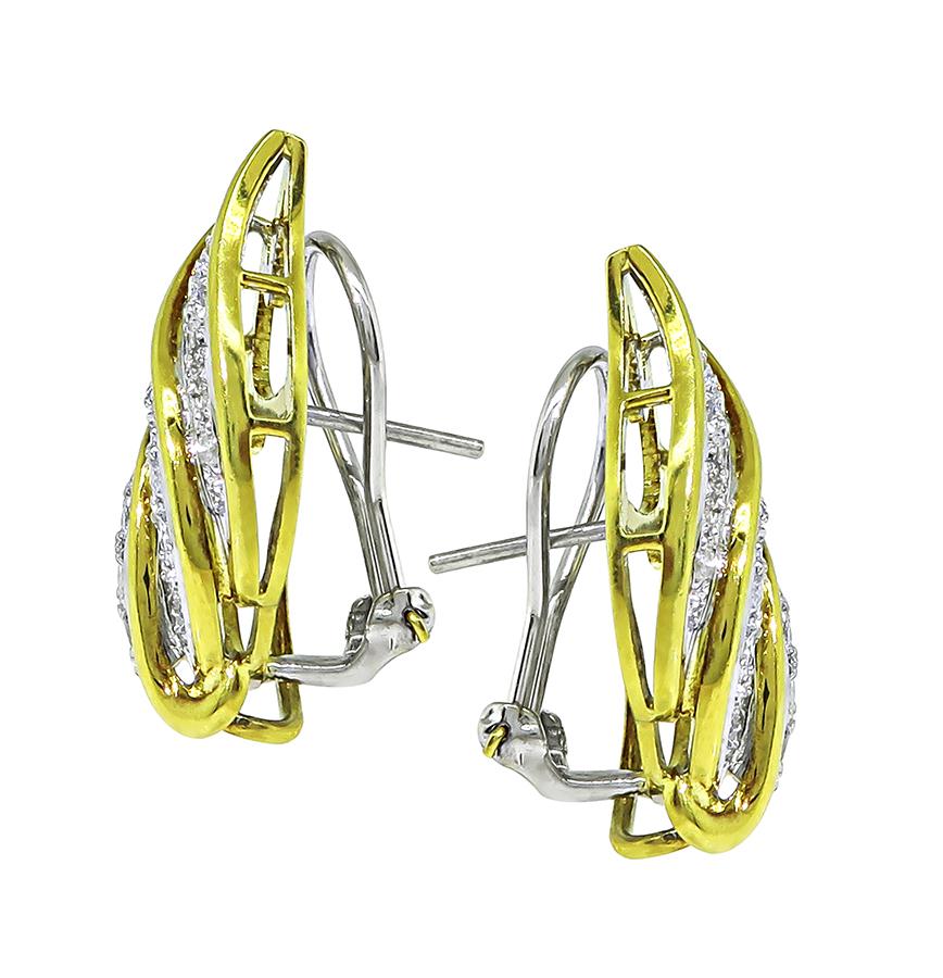Estate 2.00ct Diamond 14k Yellow and White Gold Earrings