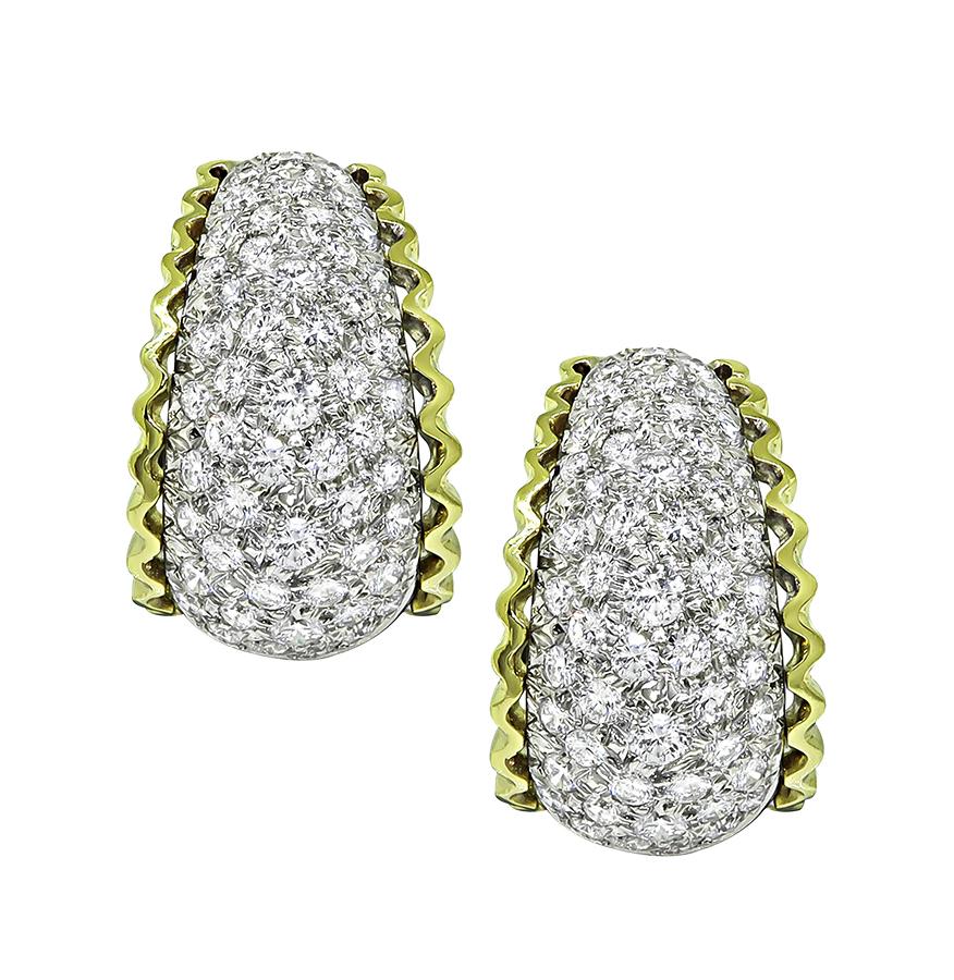 Vintage 1970s 5.00ct Diamond 18k Yellow and White Gold Earrings