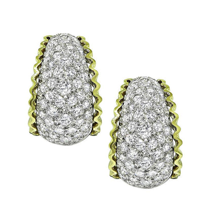 Vintage 1970s 5.00ct Diamond 18k Yellow and White Gold Earrings