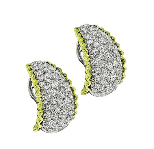Vintage 1970s 5.00ct Diamond 18k Yellow and White Gold Earrings