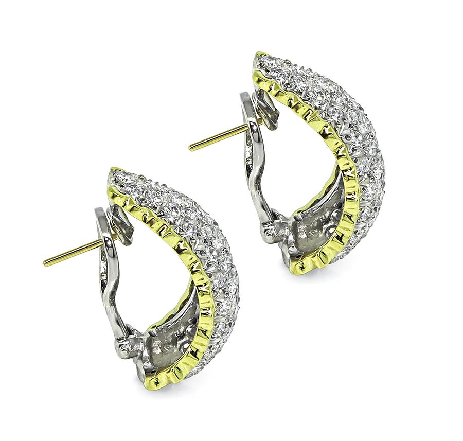 Vintage 1970s 5.00ct Diamond 18k Yellow and White Gold Earrings
