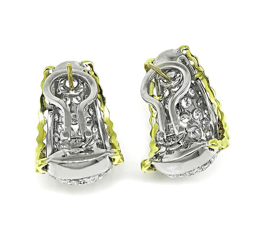Vintage 1970s 5.00ct Diamond 18k Yellow and White Gold Earrings
