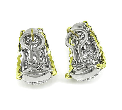 Vintage 1970s 5.00ct Diamond 18k Yellow and White Gold Earrings