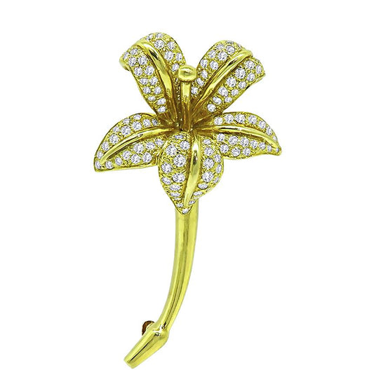 Estate 2.00ct Diamond 18k Yellow Gold Flower Pin