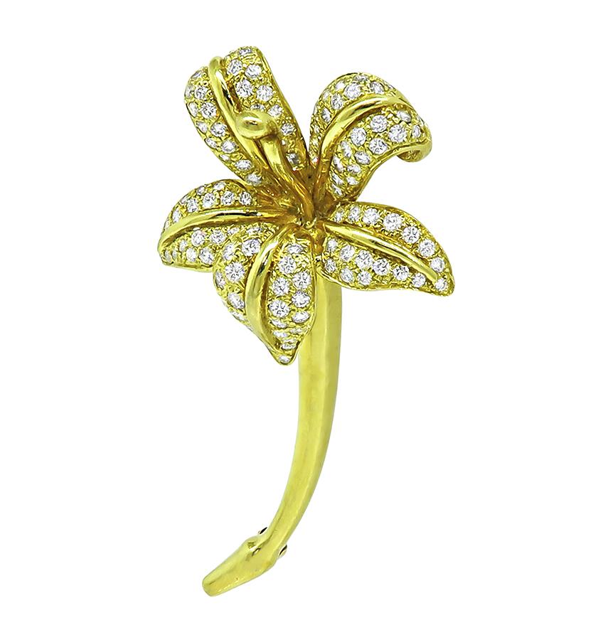 Estate 2.00ct Diamond 18k Yellow Gold Flower Pin