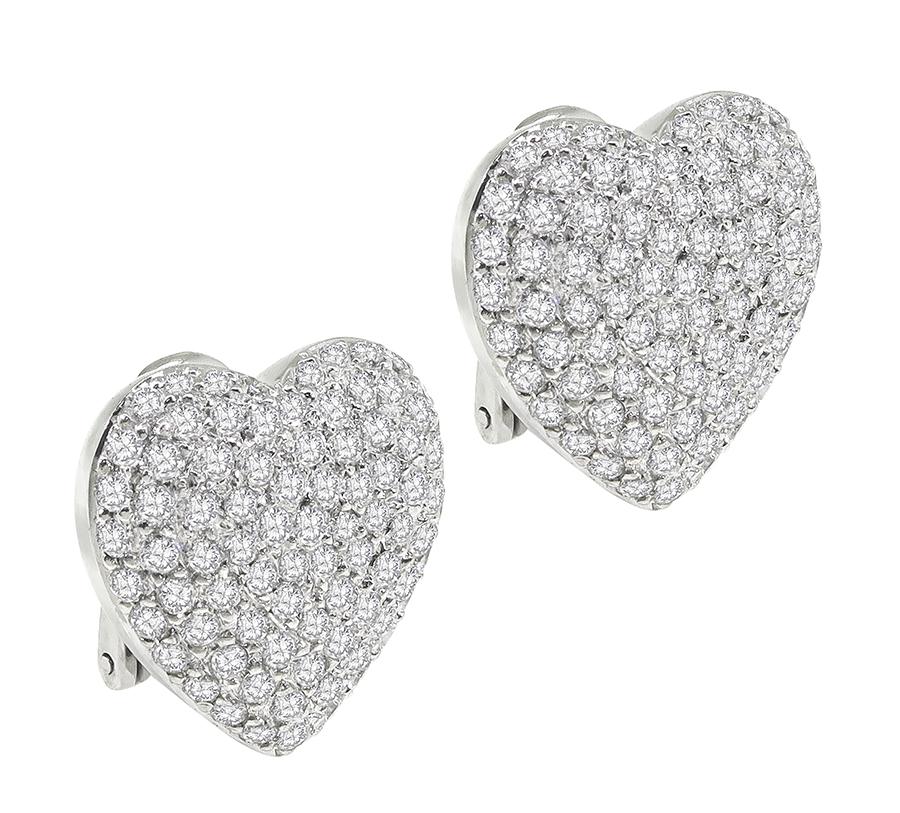 Estate 5.00ct Diamond 18k White Gold Heart Earrings