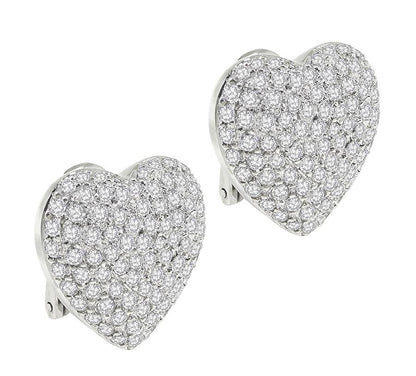 Estate 5.00ct Diamond 18k White Gold Heart Earrings