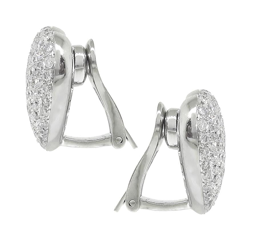 Estate 5.00ct Diamond 18k White Gold Heart Earrings
