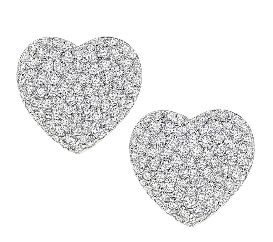 Estate 5.00ct Diamond 18k White Gold Heart Earrings