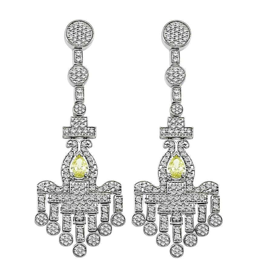 1.10ct Fancy Yellow Diamond 3.00ct Diamond Chandelier Earrings
