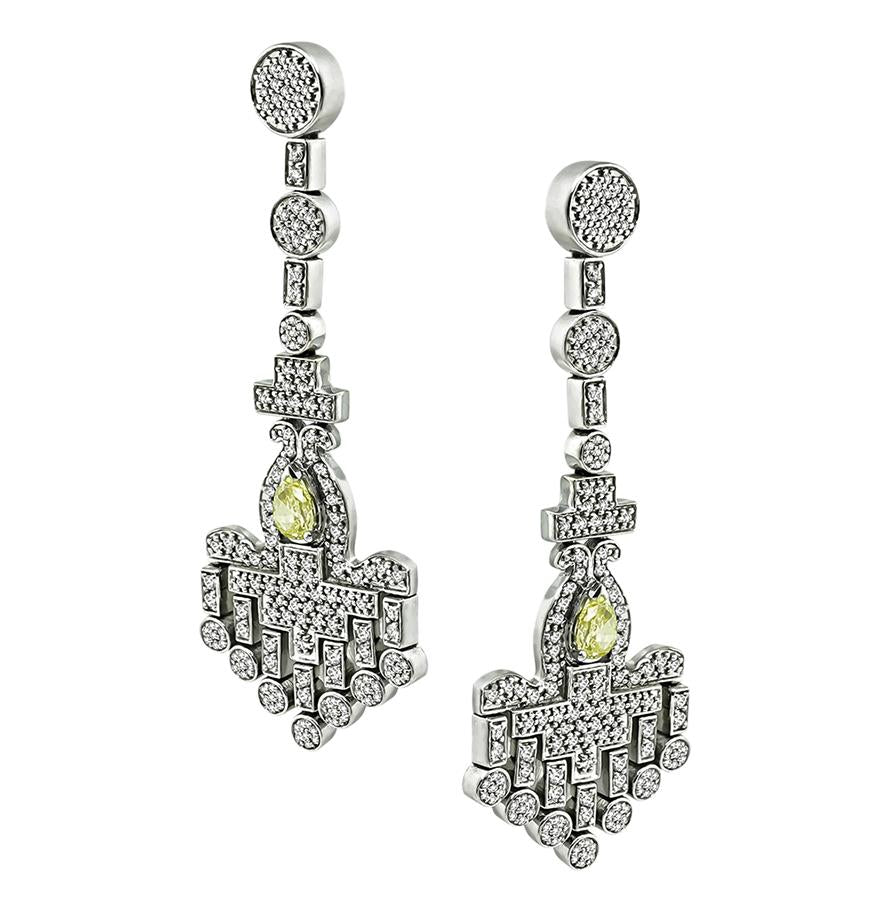 1.10ct Fancy Yellow Diamond 3.00ct Diamond Chandelier Earrings