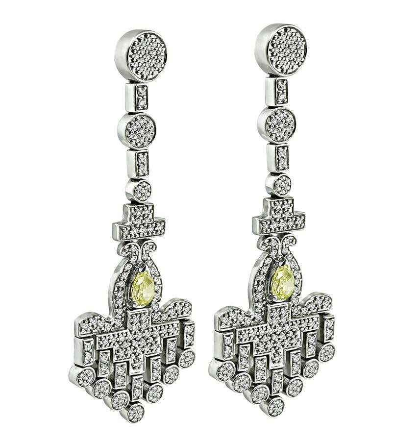1.10ct Fancy Yellow Diamond 3.00ct Diamond Chandelier Earrings