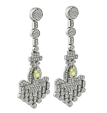 1.10ct Fancy Yellow Diamond 3.00ct Diamond Chandelier Earrings
