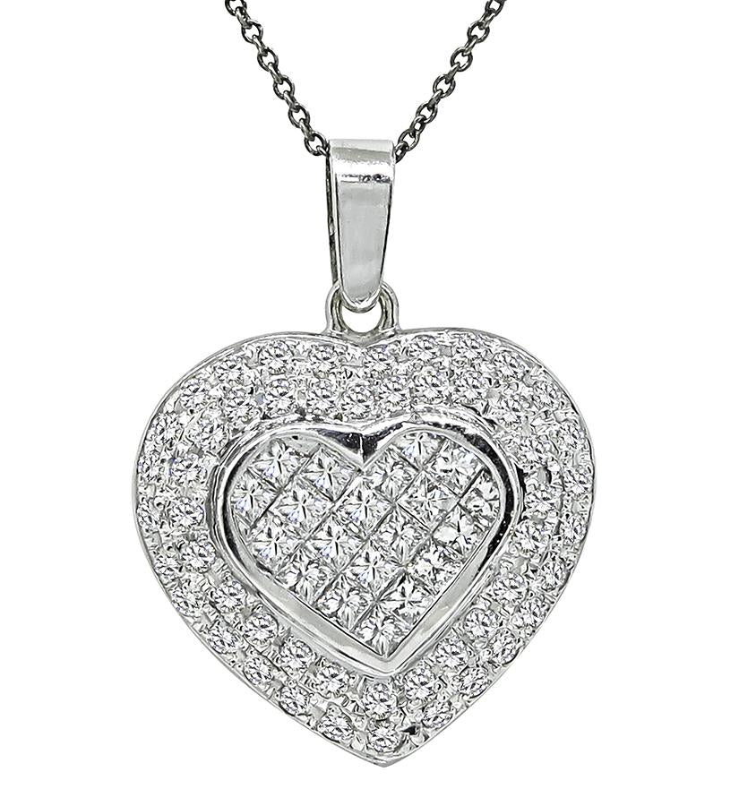 Estate 3.00ct Diamond 18k White Gold Heart Pendant