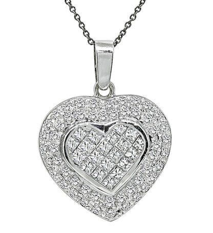 Estate 3.00ct Diamond 18k White Gold Heart Pendant