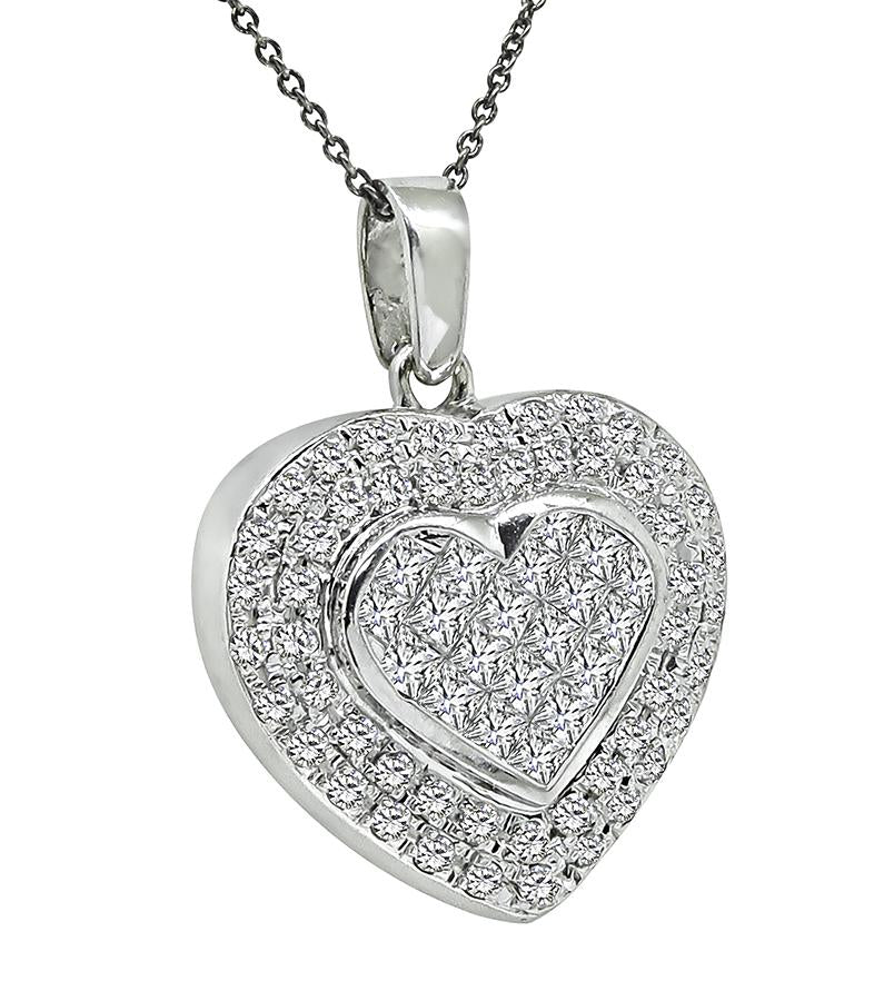 Estate 3.00ct Diamond 18k White Gold Heart Pendant