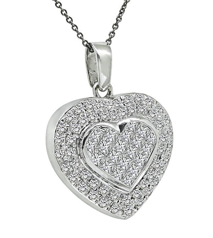 Estate 3.00ct Diamond 18k White Gold Heart Pendant
