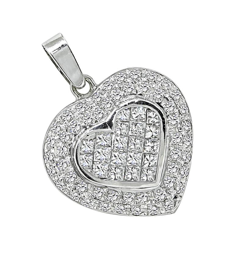 Estate 3.00ct Diamond 18k White Gold Heart Pendant