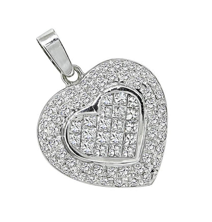 Estate 3.00ct Diamond 18k White Gold Heart Pendant