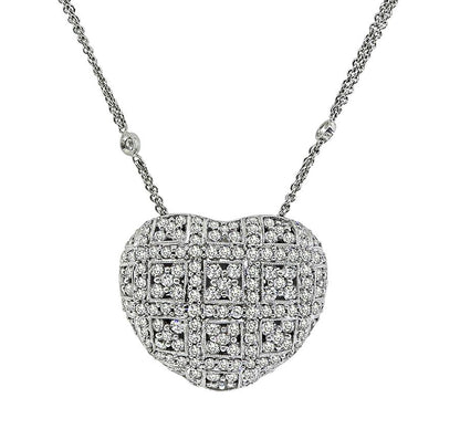 Estate 3.75ct Diamond 18k White Gold Heart Pendant Necklace