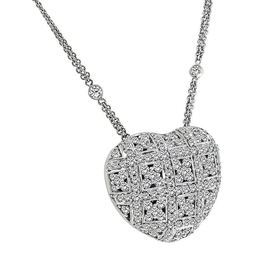 Estate 3.75ct Diamond 18k White Gold Heart Pendant Necklace