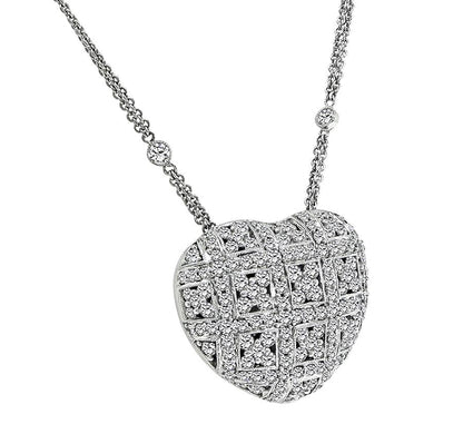 Estate 3.75ct Diamond 18k White Gold Heart Pendant Necklace