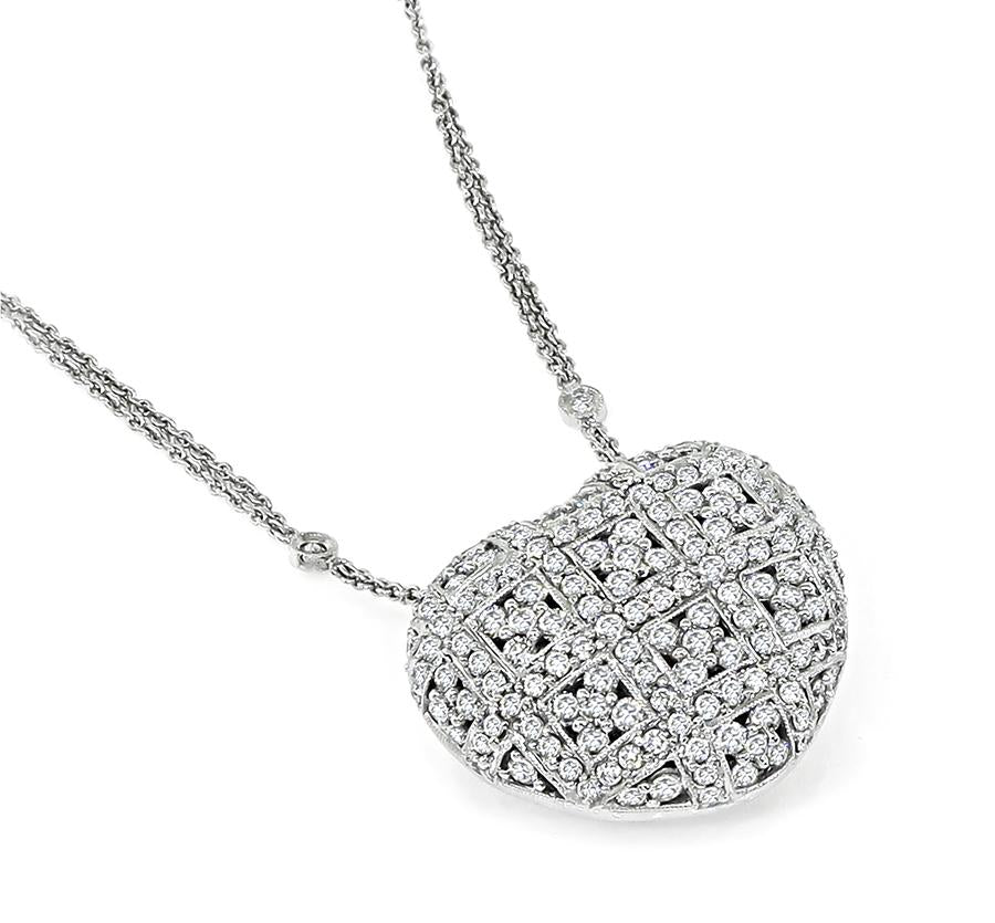 Estate 3.75ct Diamond 18k White Gold Heart Pendant Necklace