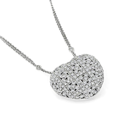 Estate 3.75ct Diamond 18k White Gold Heart Pendant Necklace