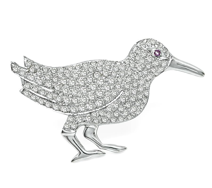 Estate 3.00ct Diamond 18k White Gold Piper Pin