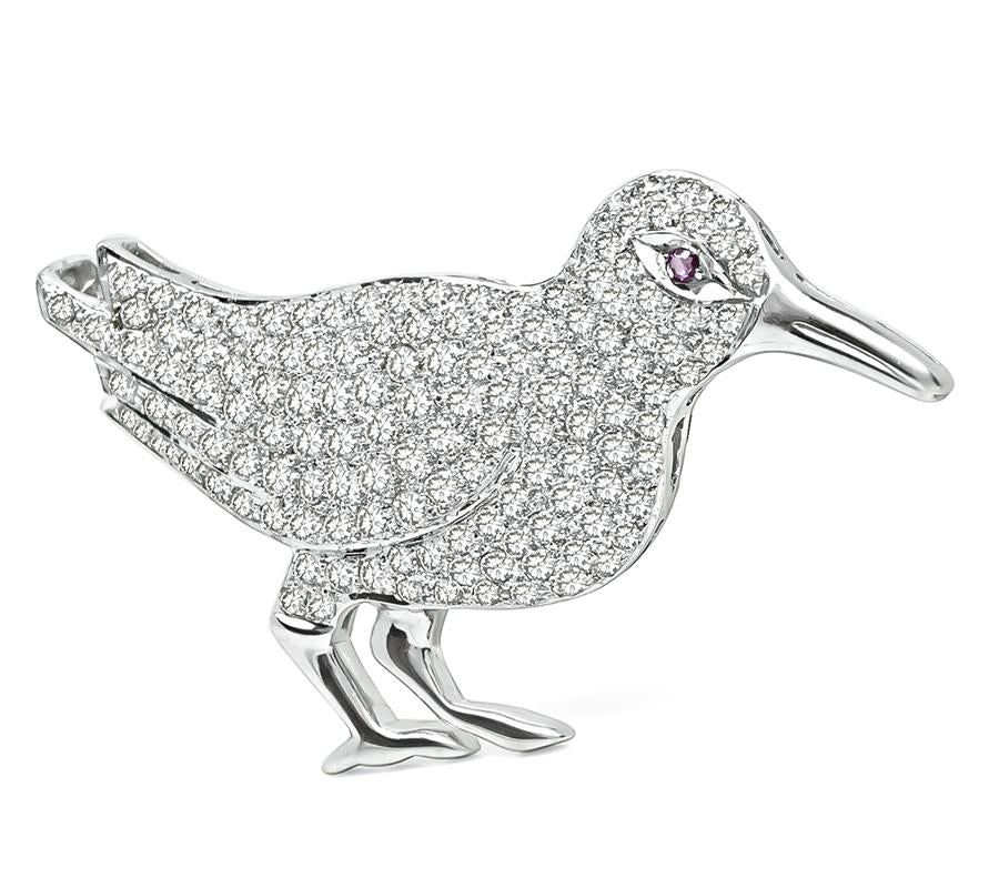 Estate 3.00ct Diamond 18k White Gold Piper Pin