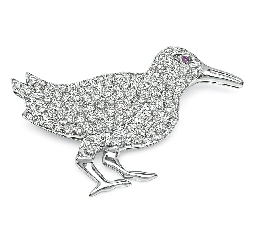 Estate 3.00ct Diamond 18k White Gold Piper Pin