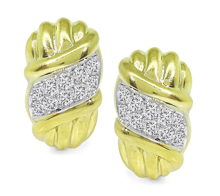 Estate 1.40ct Diamond 18k Yellow and White Gold Earrings