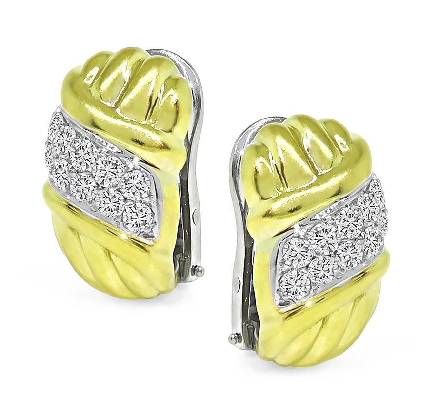Estate 1.40ct Diamond 18k Yellow and White Gold Earrings