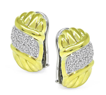 Estate 1.40ct Diamond 18k Yellow and White Gold Earrings