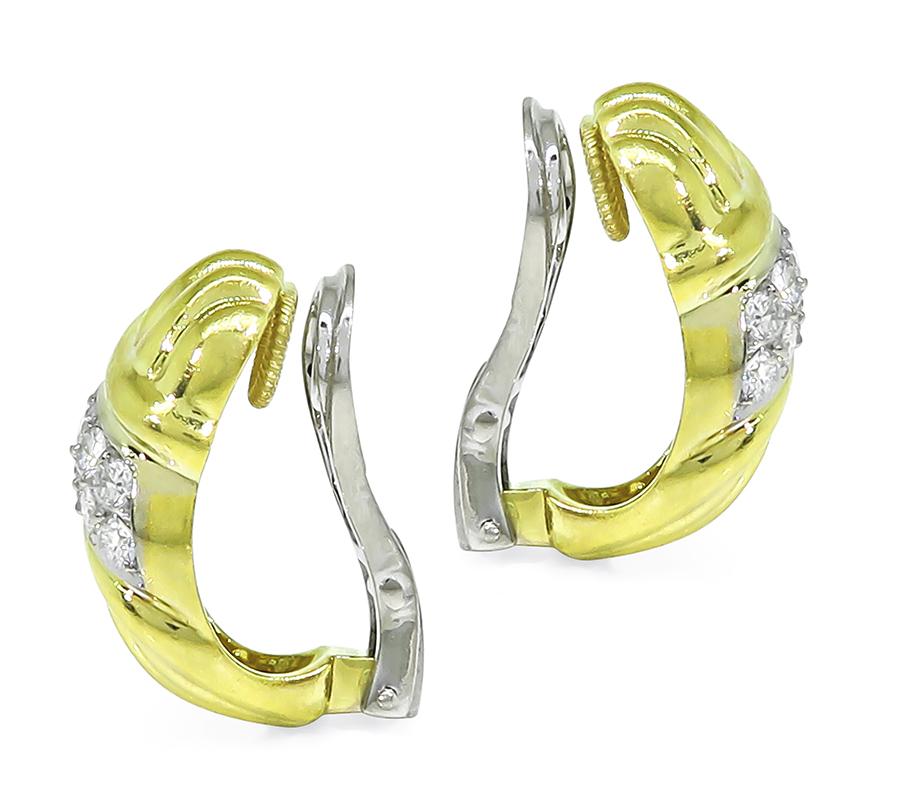 Estate 1.40ct Diamond 18k Yellow and White Gold Earrings