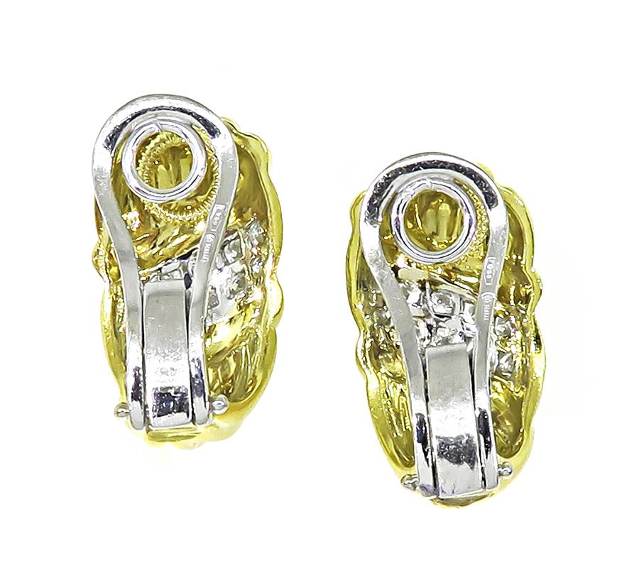 Estate 1.40ct Diamond 18k Yellow and White Gold Earrings