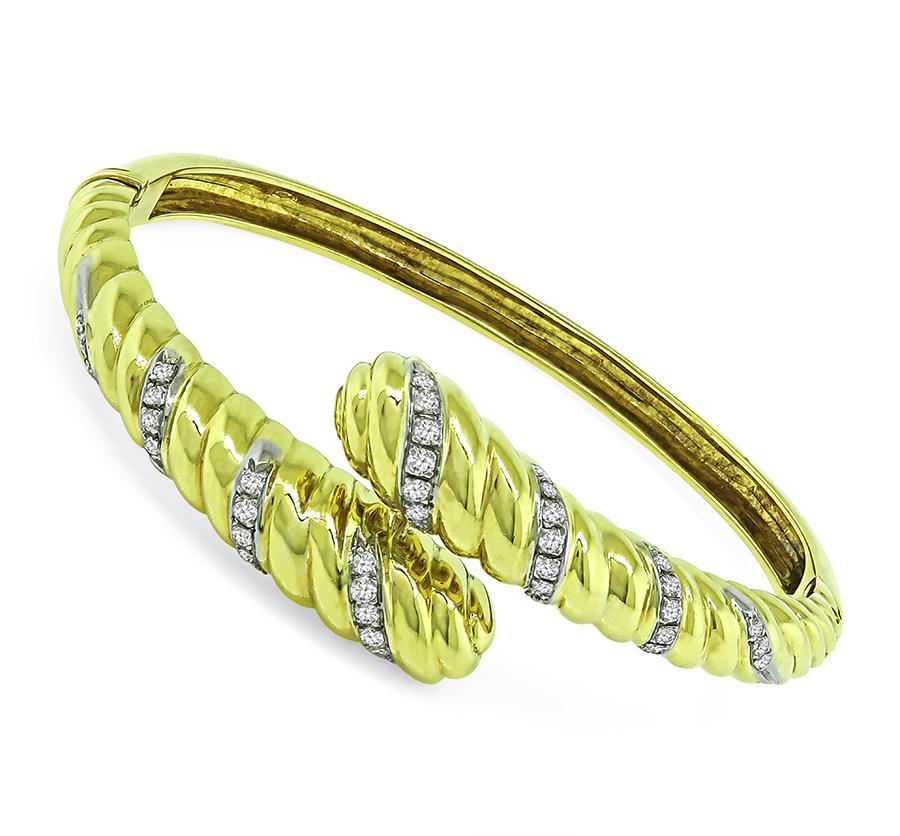 Estate Diamond 18k Yellow Gold Bangle