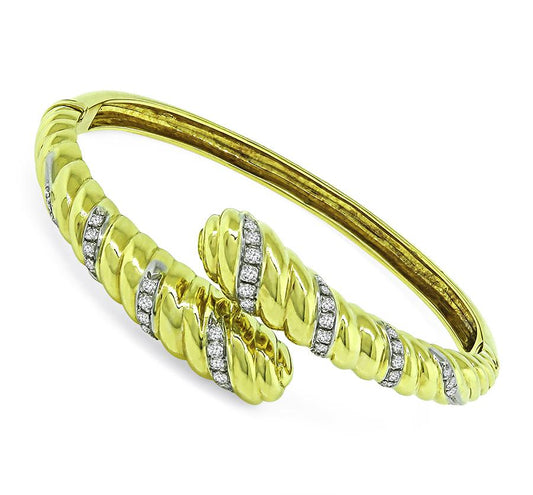 Estate Diamond 18k Yellow Gold Bangle