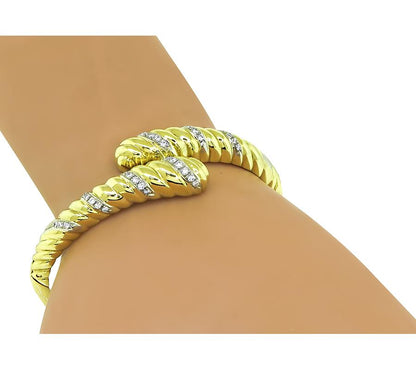 Estate Diamond 18k Yellow Gold Bangle