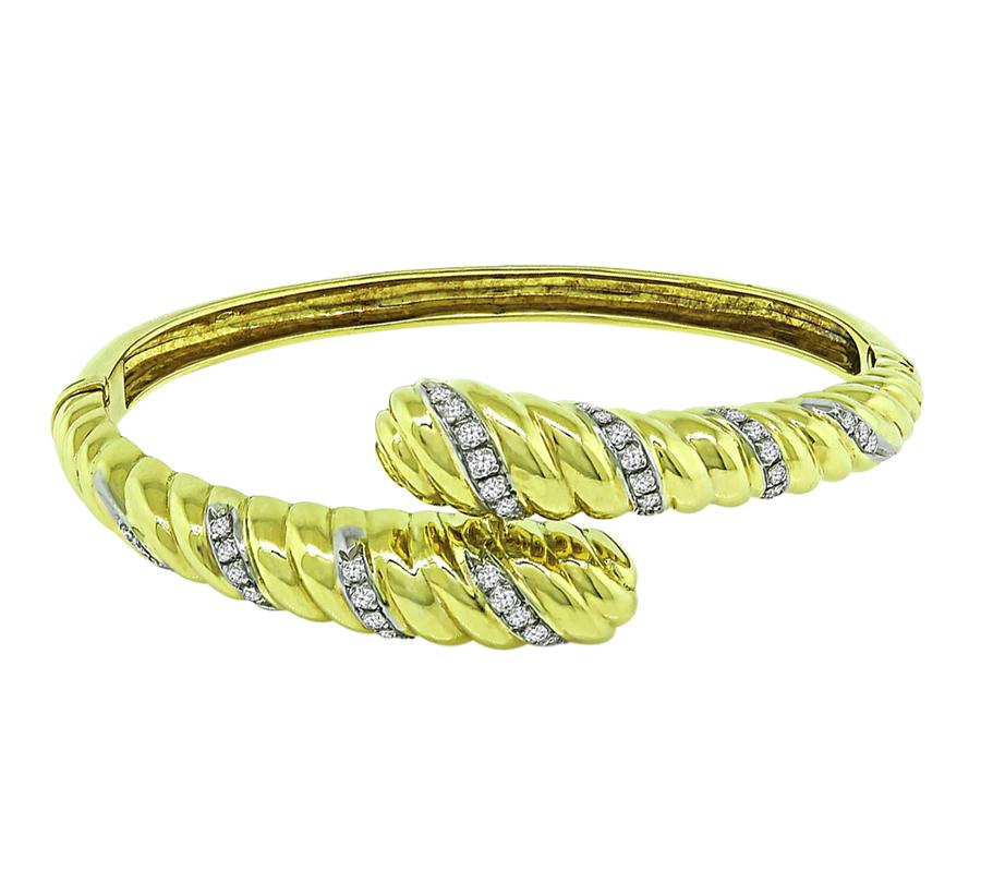 Estate Diamond 18k Yellow Gold Bangle