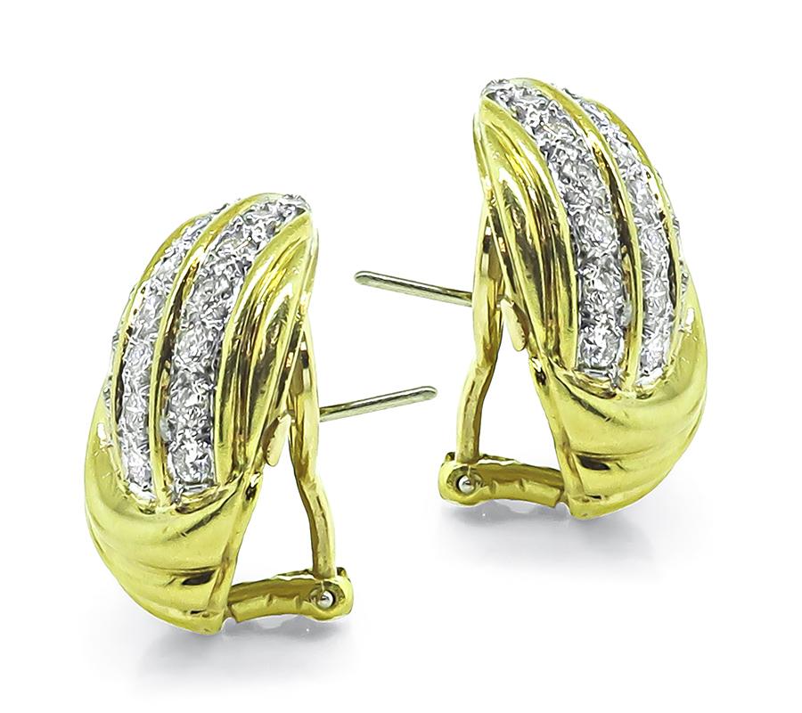 Estate 2.50ct Diamond 18k Yellow Gold Earrings