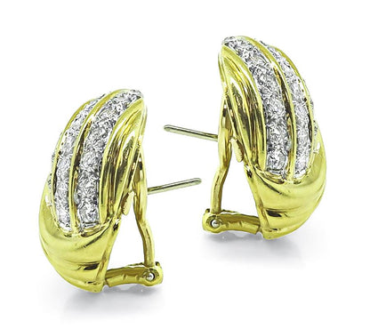 Estate 2.50ct Diamond 18k Yellow Gold Earrings