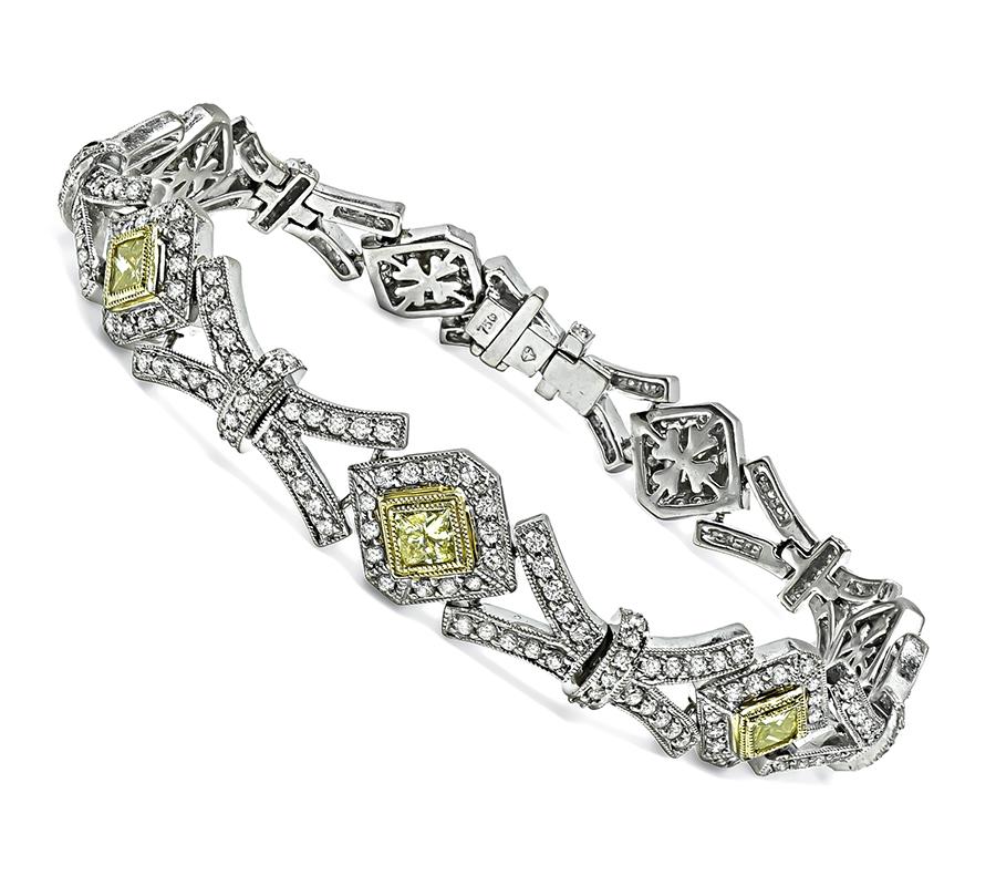 Estate 2.00ct Fancy Yellow Diamond 2.75ct Diamond Gold Bracelet