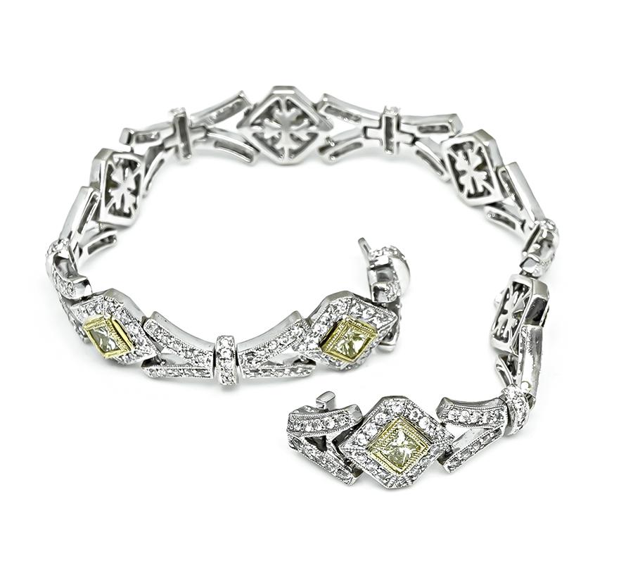 Estate 2.00ct Fancy Yellow Diamond 2.75ct Diamond Gold Bracelet