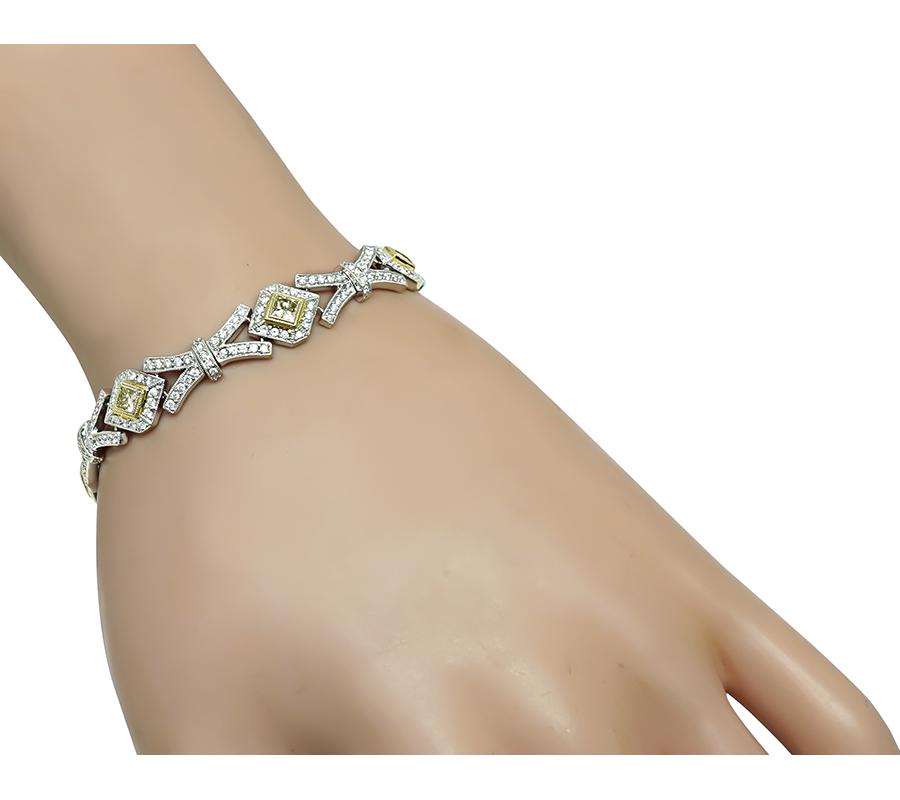 Estate 2.00ct Fancy Yellow Diamond 2.75ct Diamond Gold Bracelet