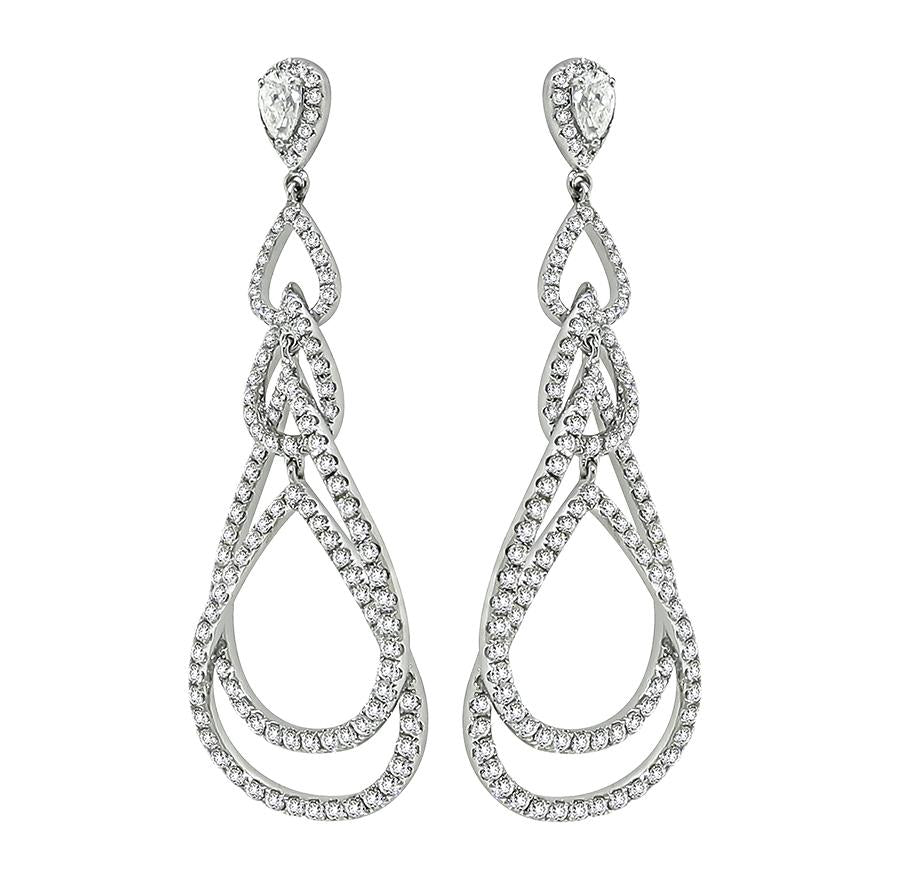 6.00ct Pear and Round Cut Diamond 14k White Gold Chandelier Earrings
