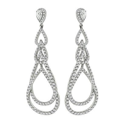 6.00ct Pear and Round Cut Diamond 14k White Gold Chandelier Earrings